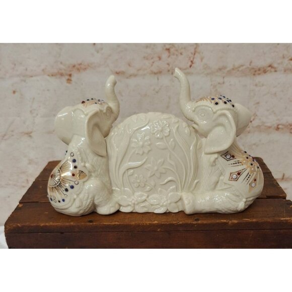 Lenox Porcelain Mantle Clock Elephants Jeweled Treasures Collection - Picture 2 of 7